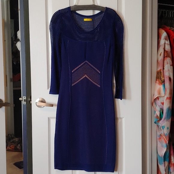 Blue silky knit/mesh dress - Picture 1 of 7